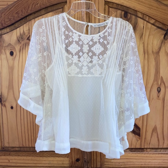 Zara Tops - Women Zara Basic 3/4 sleeve cream lace 2 piece shirt blouse size L